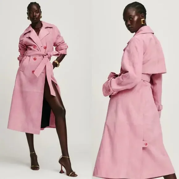 Reformation Veda Ashland Leather Trench Pink - Picture 1 of 10
